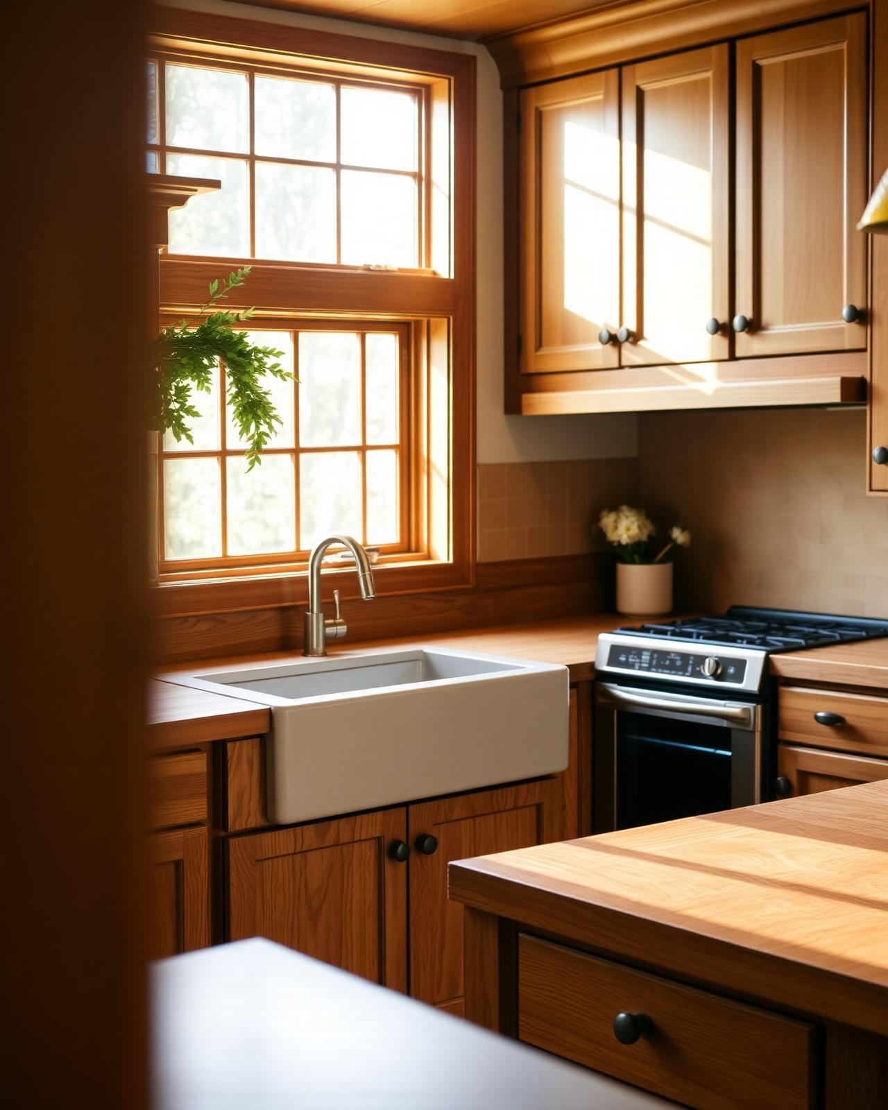 Custom oak kitchen with butcher-block island
